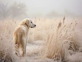 Dog during a winter walk AI Generative photo