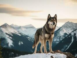 Dog during a winter walk AI Generative photo