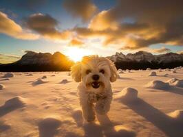 Dog during a winter walk AI Generative photo