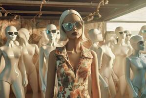 Clothes mannequin party in sunlight. Generate ai photo