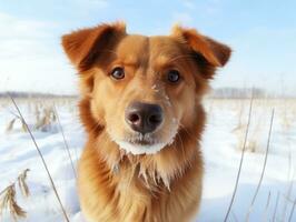 Dog during a winter walk AI Generative photo
