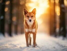 perro durante un invierno caminar ai generativo foto