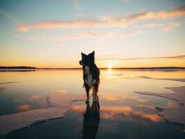 perro durante un invierno caminar ai generativo foto