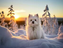 Dog during a winter walk AI Generative photo