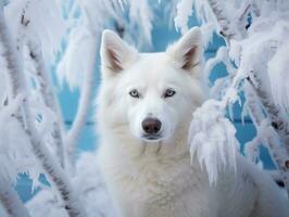 Dog during a winter walk AI Generative photo