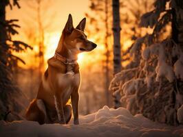 perro durante un invierno caminar ai generativo foto