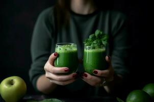 Detox healthy green raw smoothies. Generate Ai photo