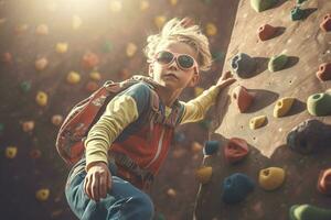 Child rock climbing indoor. Generate Ai photo