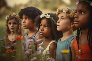 niños diferente cultura grupo. generar ai foto