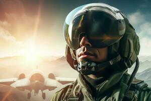 Airborne soldier fighter jet pilot. Generate Ai photo