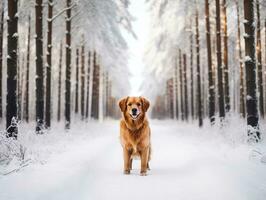 perro durante un invierno caminar ai generativo foto