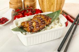 Grilled eel with steamed rice photo