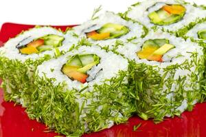 japan vegetarian roll with dill and vegetables photo