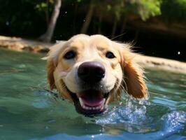 Friendly dog in a clear blue lake AI Generative photo