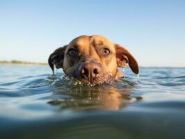 Friendly dog in a clear blue lake AI Generative photo