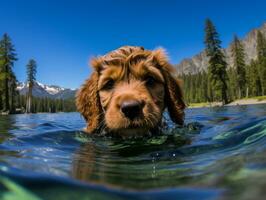 Friendly dog in a clear blue lake AI Generative photo