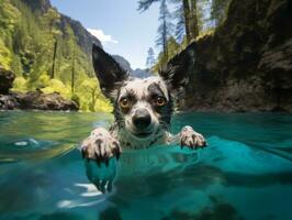 Friendly dog in a clear blue lake AI Generative photo