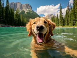 Friendly dog in a clear blue lake AI Generative photo