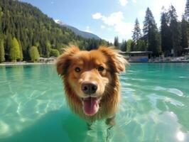 Friendly dog in a clear blue lake AI Generative photo