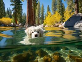 Friendly dog in a clear blue lake AI Generative photo