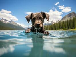 Friendly dog in a clear blue lake AI Generative photo