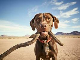 fiel perro con un palo en sus boca Listo para un juego de ir a buscar ai generativo foto