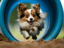 Spirited dog racing through an agility course AI Generative photo