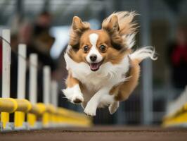 enérgico perro carreras mediante un agilidad curso ai generativo foto