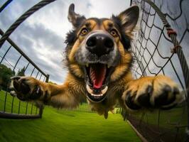 enérgico perro carreras mediante un agilidad curso ai generativo foto