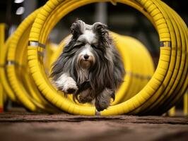 enérgico perro carreras mediante un agilidad curso ai generativo foto