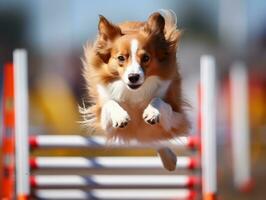 enérgico perro carreras mediante un agilidad curso ai generativo foto