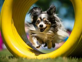 Spirited dog racing through an agility course AI Generative photo