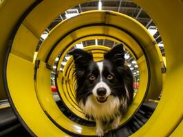 enérgico perro carreras mediante un agilidad curso ai generativo foto