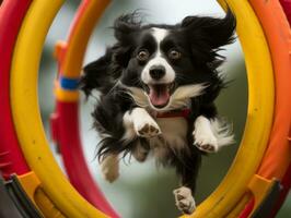 Spirited dog racing through an agility course AI Generative photo