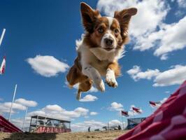 enérgico perro carreras mediante un agilidad curso ai generativo foto