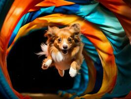 enérgico perro carreras mediante un agilidad curso ai generativo foto