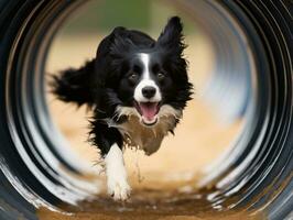 enérgico perro carreras mediante un agilidad curso ai generativo foto