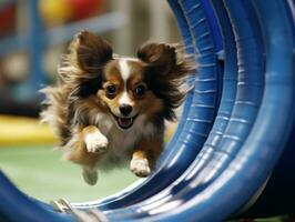 Spirited dog racing through an agility course AI Generative photo