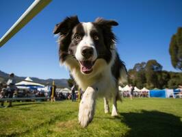 Spirited dog racing through an agility course AI Generative photo