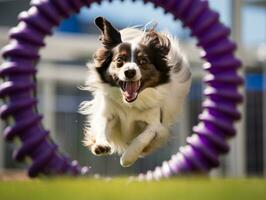 Spirited dog racing through an agility course AI Generative photo