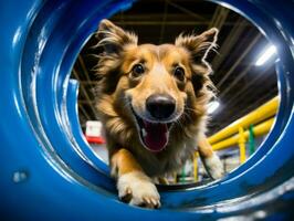 enérgico perro carreras mediante un agilidad curso ai generativo foto