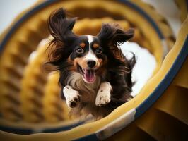 enérgico perro carreras mediante un agilidad curso ai generativo foto