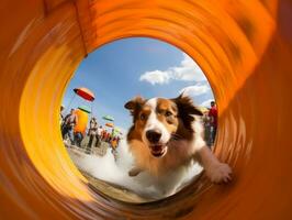 enérgico perro carreras mediante un agilidad curso ai generativo foto