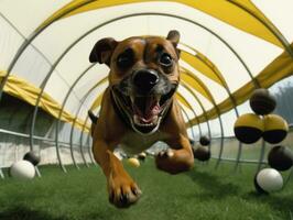 Spirited dog racing through an agility course AI Generative photo