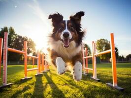 Spirited dog racing through an agility course AI Generative photo