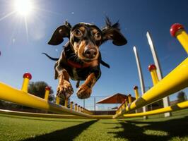 Spirited dog racing through an agility course AI Generative photo