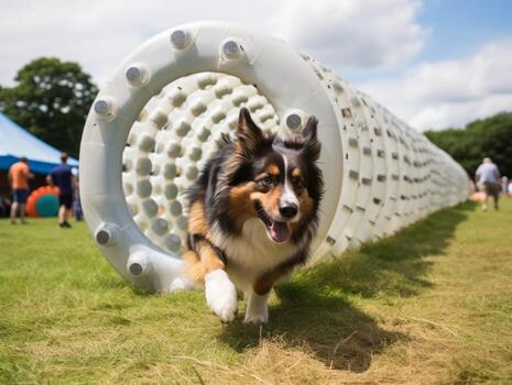 Spirited dog racing through an agility course AI Generative photo