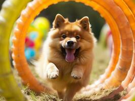 enérgico perro carreras mediante un agilidad curso ai generativo foto