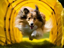 Spirited dog racing through an agility course AI Generative photo