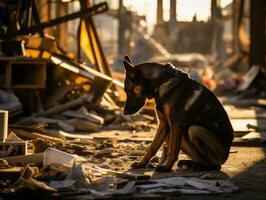 Skilled search and rescue dog working diligently in a disaster area AI Generative photo